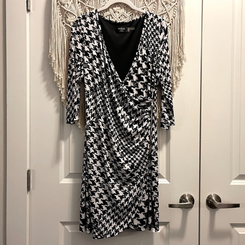 Black & White Houndstooth Wrap Dress